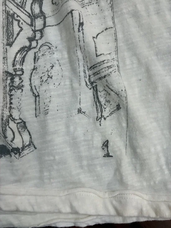 Magnolia Pearl. Rare. Beethoven Graphic Henley Tee - Cream with Gray Print - Picture 3 of 6